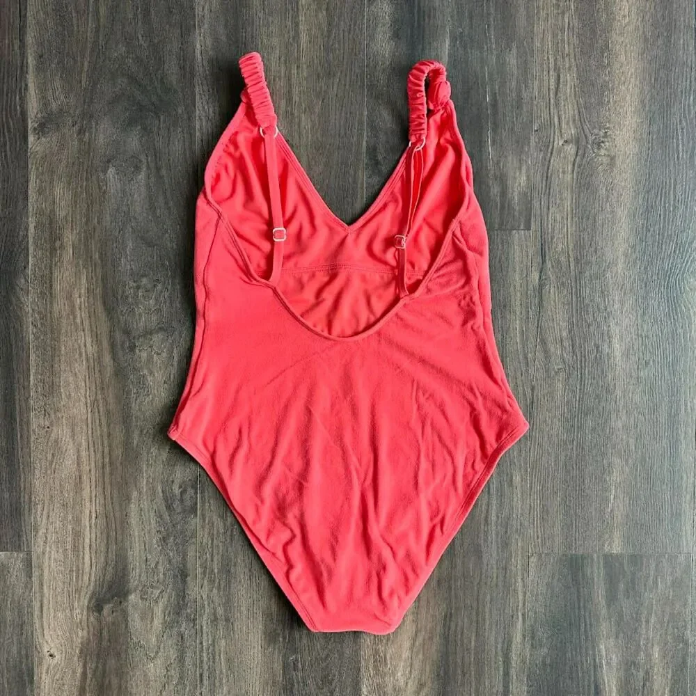 Sanctuary One Piece Swim Suit Hot Pink V-Neck Adj Strap Backless Sz Large Bikini - Picture 3 of 7